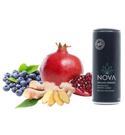 NOVA - Boisson Energisante Bio - Grenade, Myrtille et Gingembre