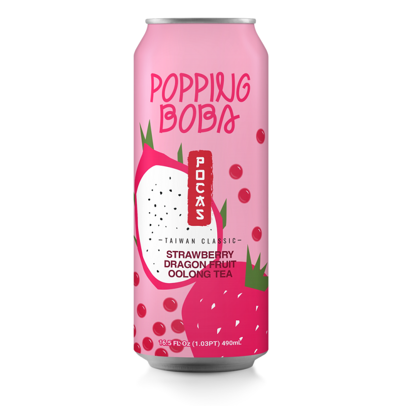 Bubble Tea Popping Boba Fraise, Fruit du Dragon, Thé Oolong 490ml